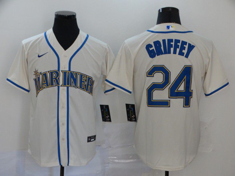 Men Seattle Mariners 24 Griffey Cream Nike Game MLB Jerseys